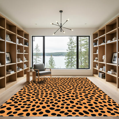 Bold Orange Black Spotted Animal Print Rug