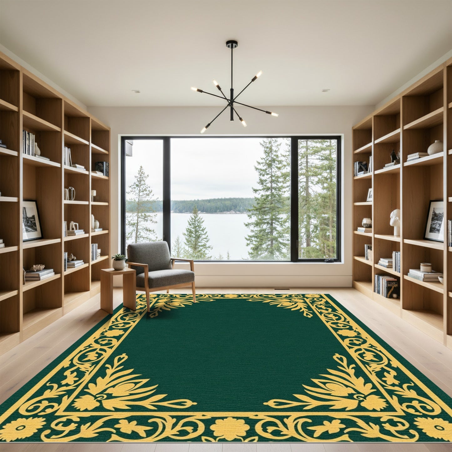 Ornate Gold Floral Border Rug