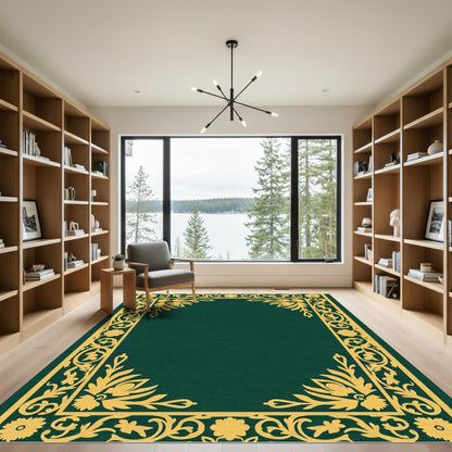 Ornate Gold Floral Border Rug