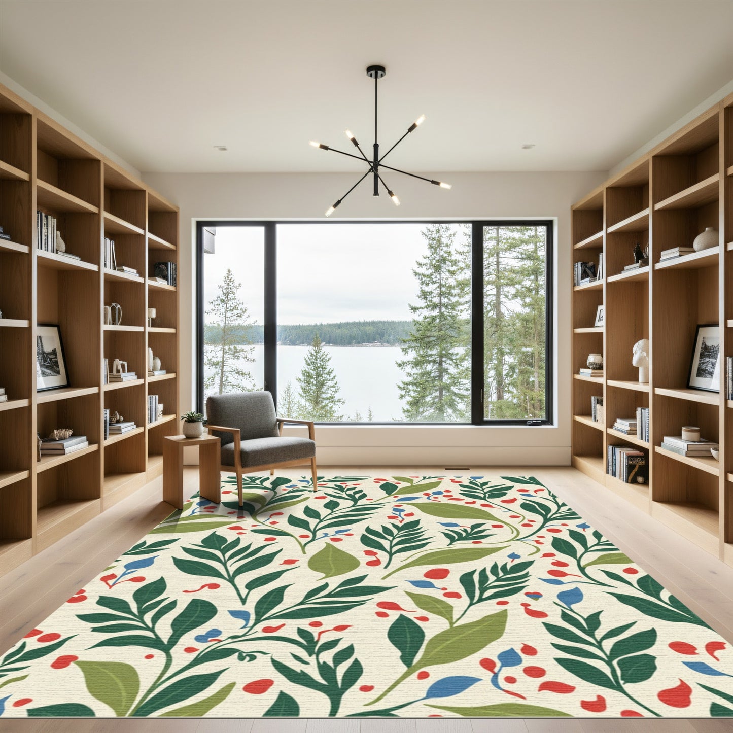 Cream Botanical Berry Red Blue Vines Rug