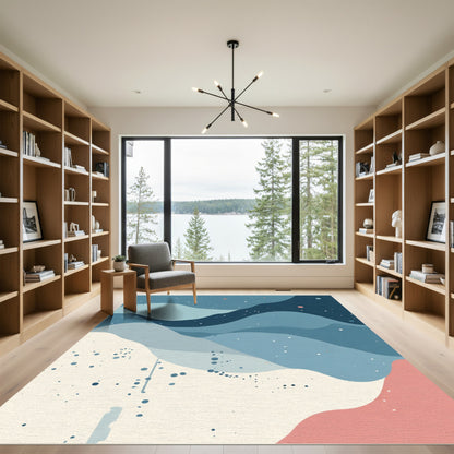 Misty Blue Abstract Layered Curves Rug