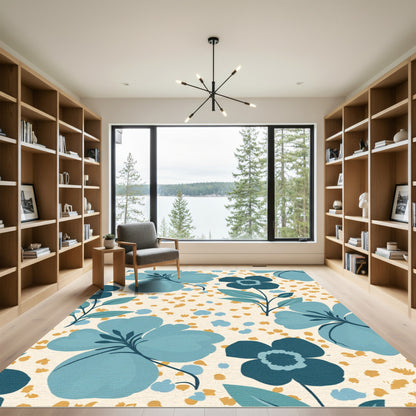 Teal Blue Floral Scatter Rug