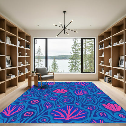 Coral Pink Abstract Floral Swirls Rug