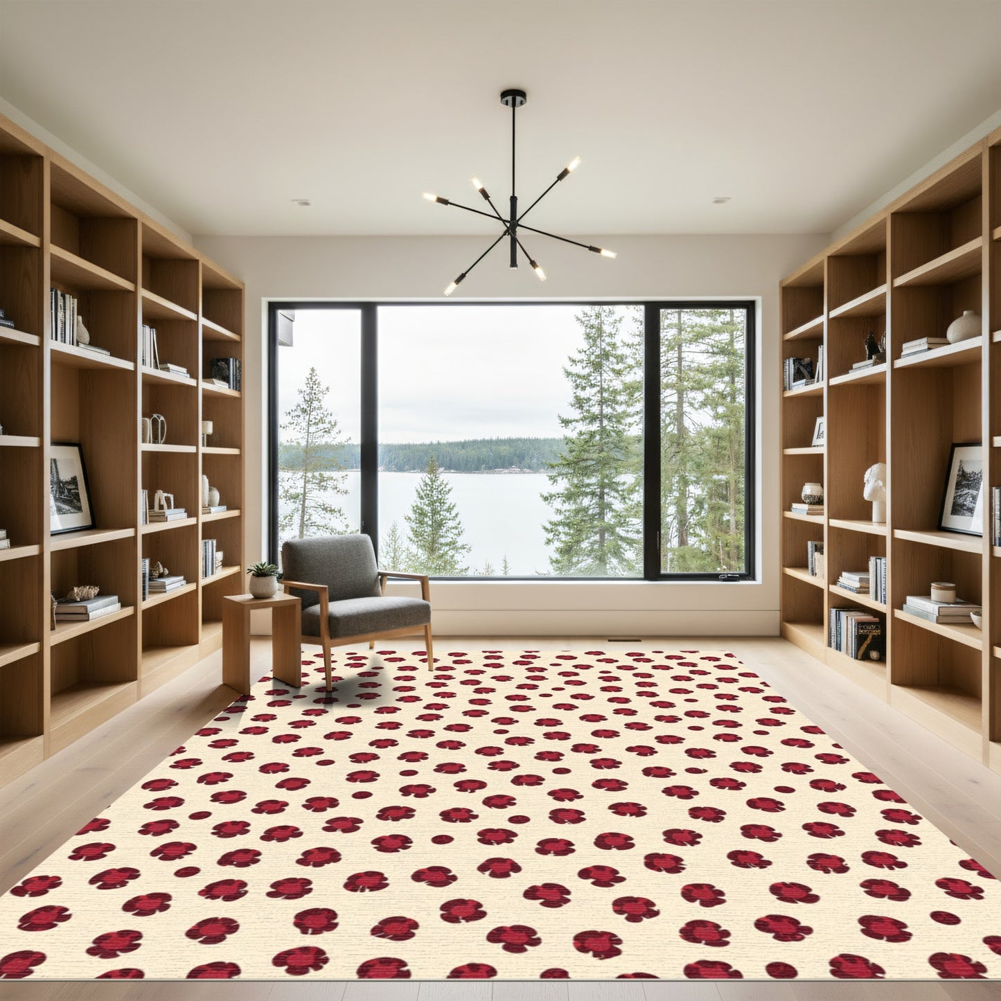 Crimson Floral Burst Cream Rug