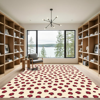 Crimson Floral Burst Cream Rug