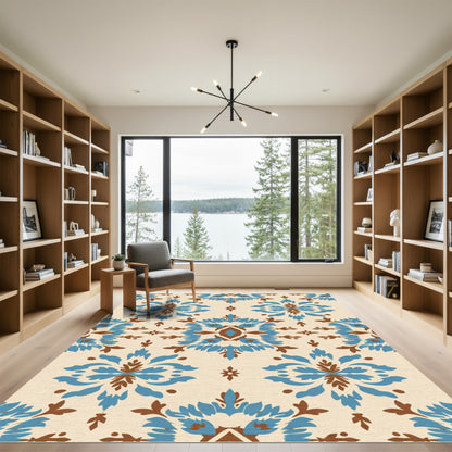 Blue Brown Paisley Medallion Rug