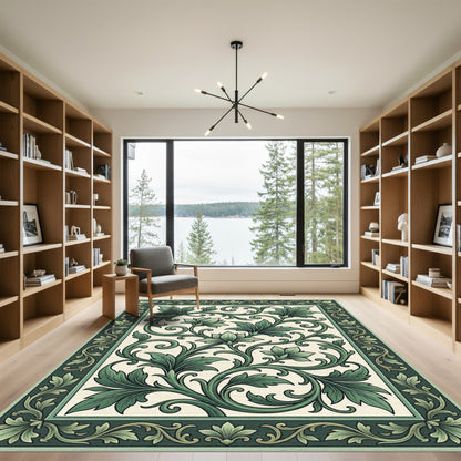 Emerald Green Floral Acanthus Scroll Rug