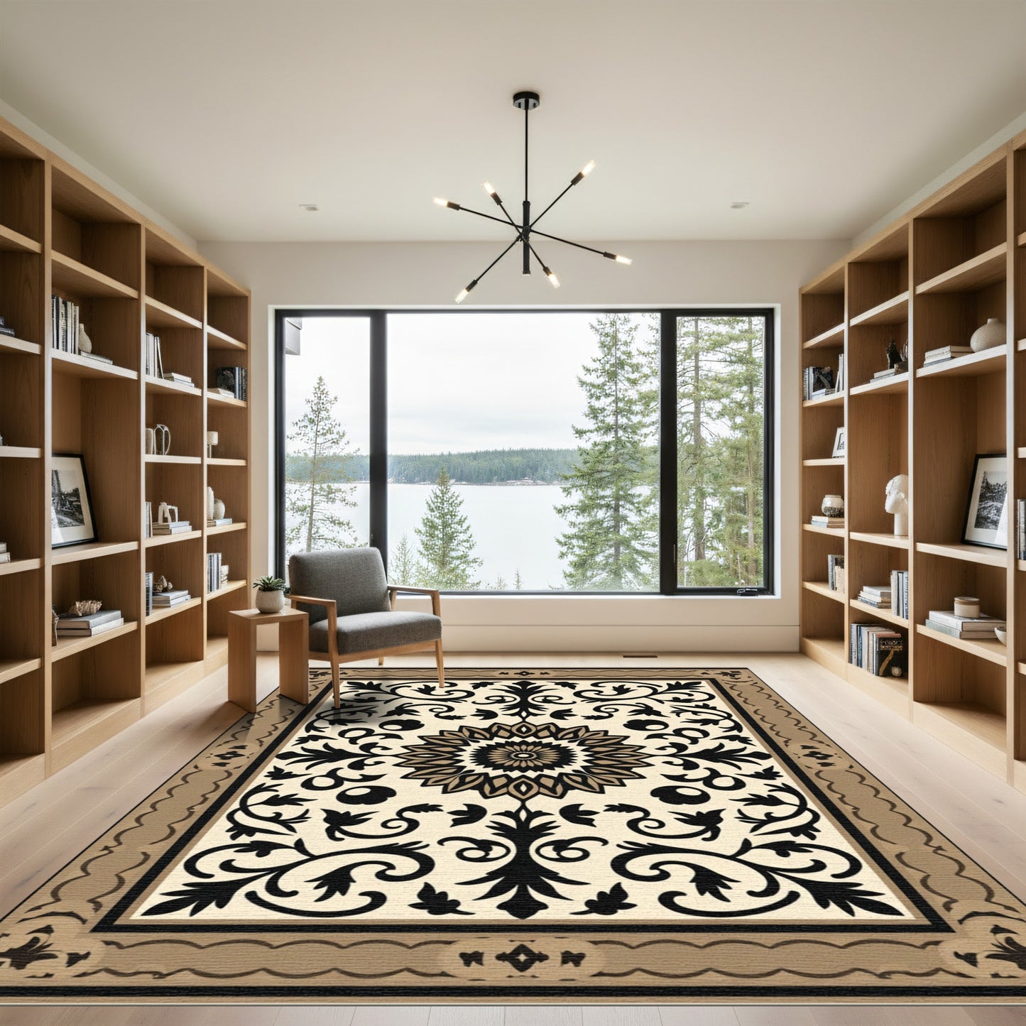 Brown and Gold Floral Medallion Rug