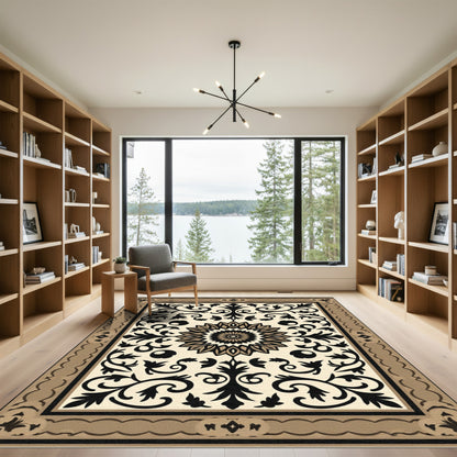 Brown and Gold Floral Medallion Rug