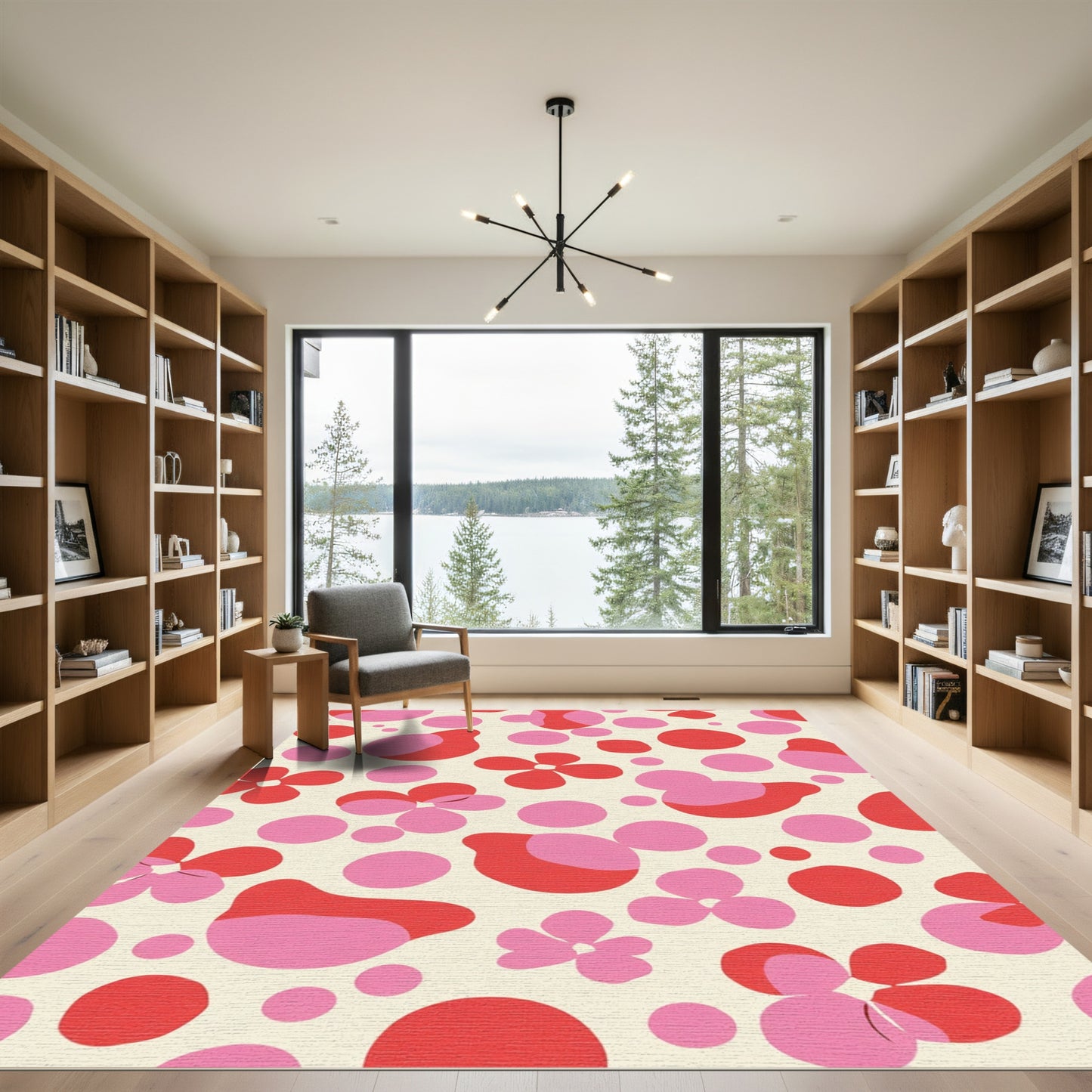 Retro Pink Red Floral Dot Rug