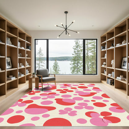 Retro Pink Red Floral Dot Rug
