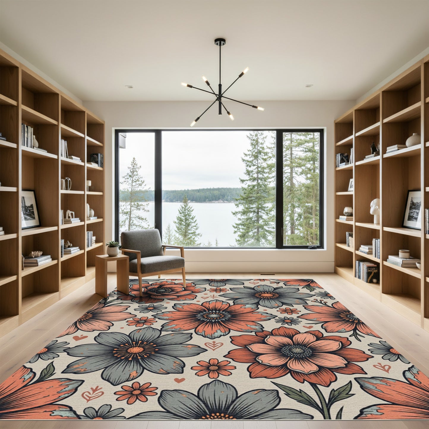 Vintage Terracotta and Gray Floral Bloom Rug