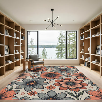 Vintage Terracotta and Gray Floral Bloom Rug