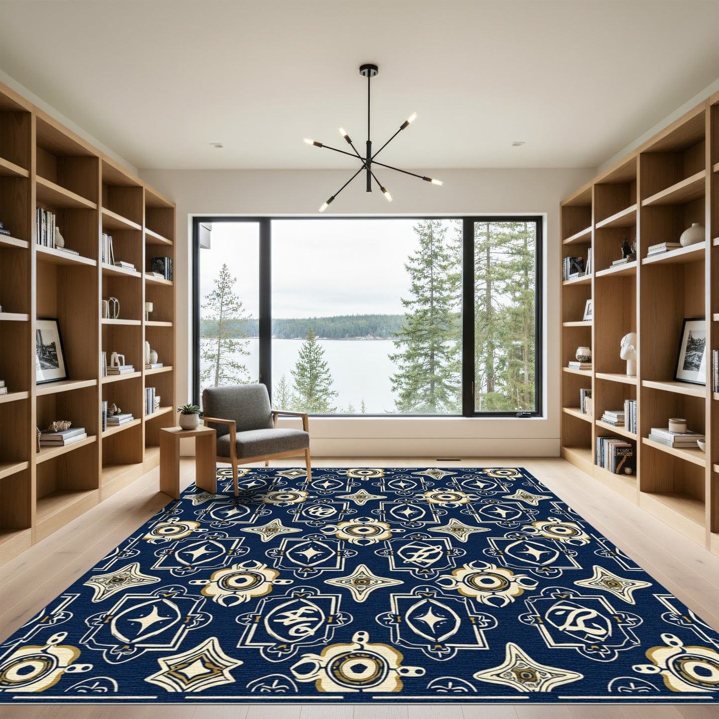 Navy Geometric Medallion Cream Gold Rug