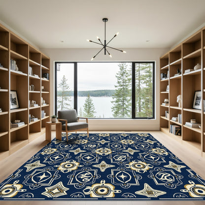 Navy Geometric Medallion Cream Gold Rug