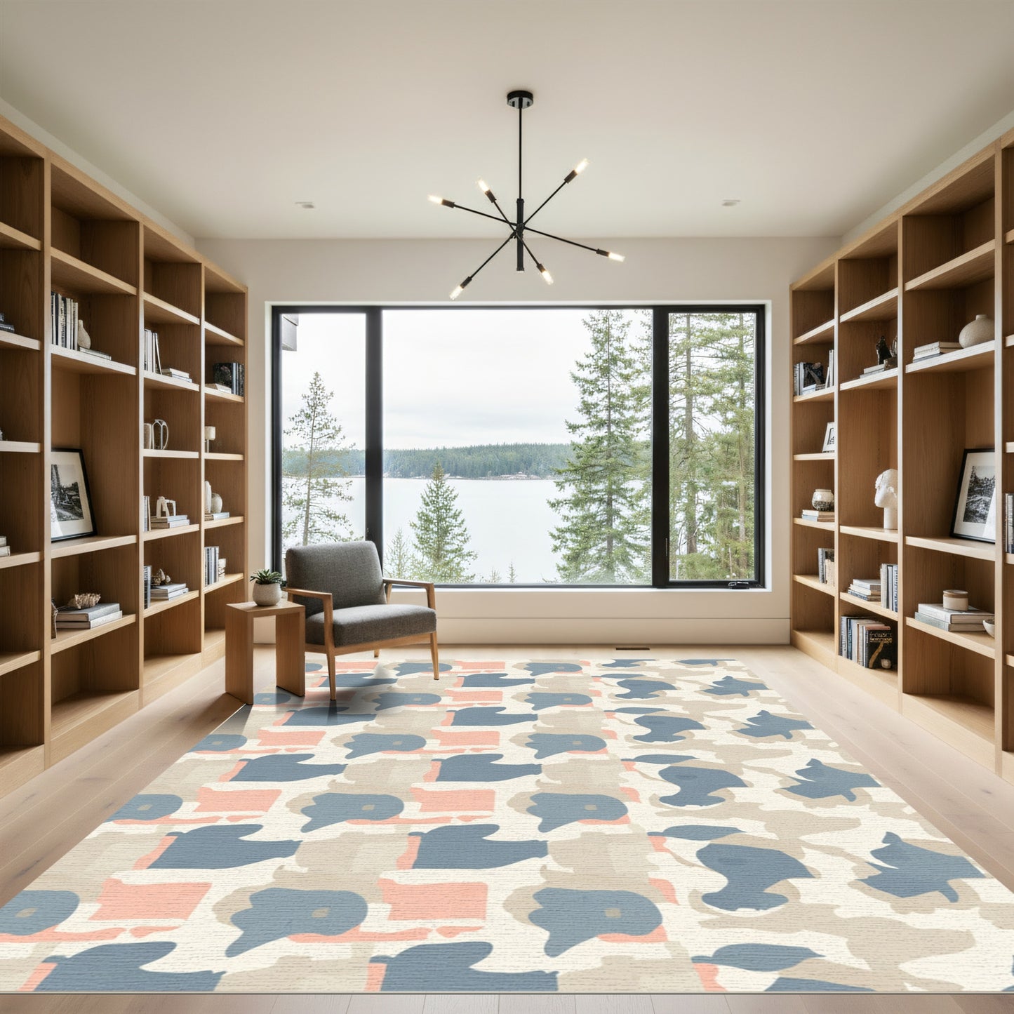 Abstract Peach Blue Terra Composition Rug
