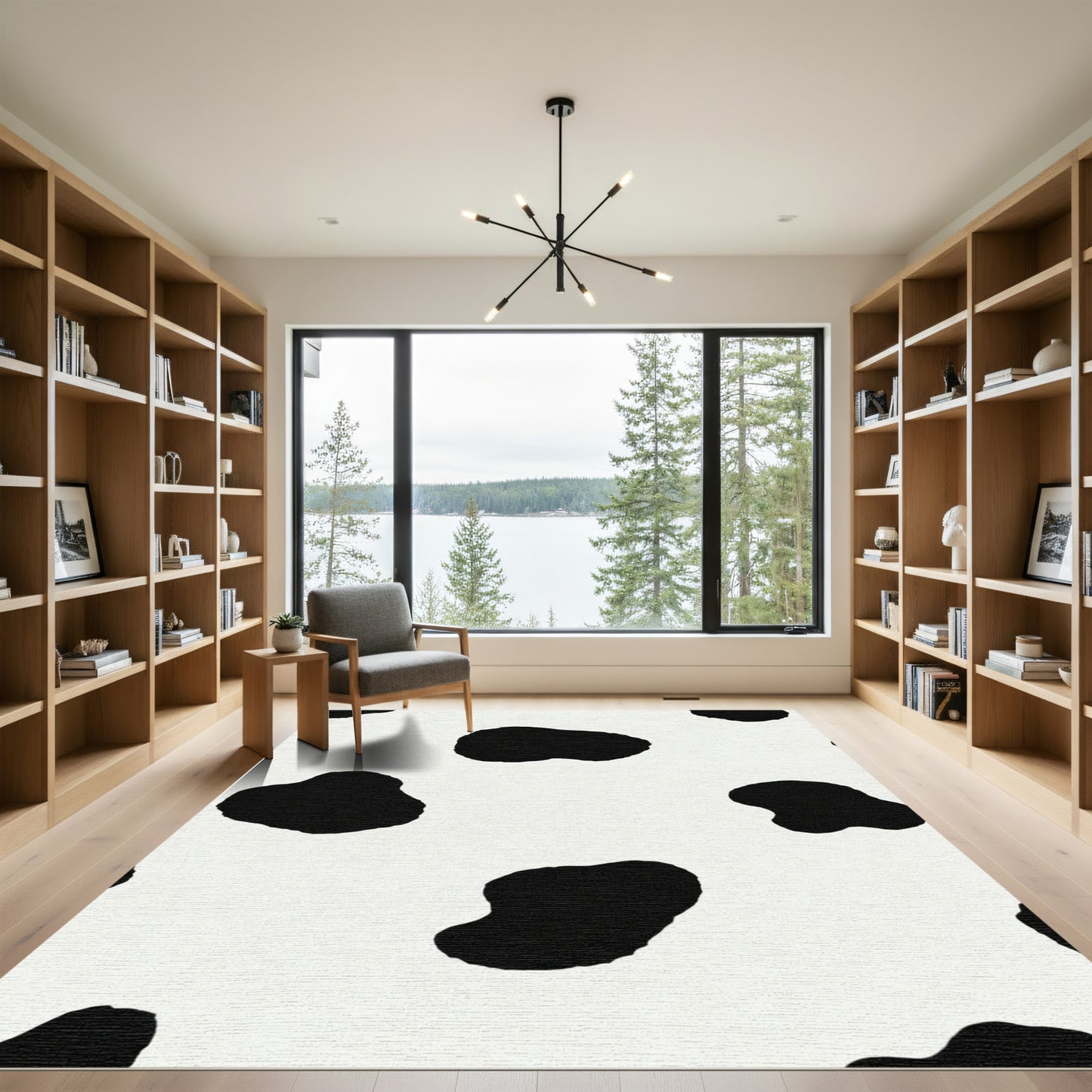 Black White Spotty Irregular Shape Rug