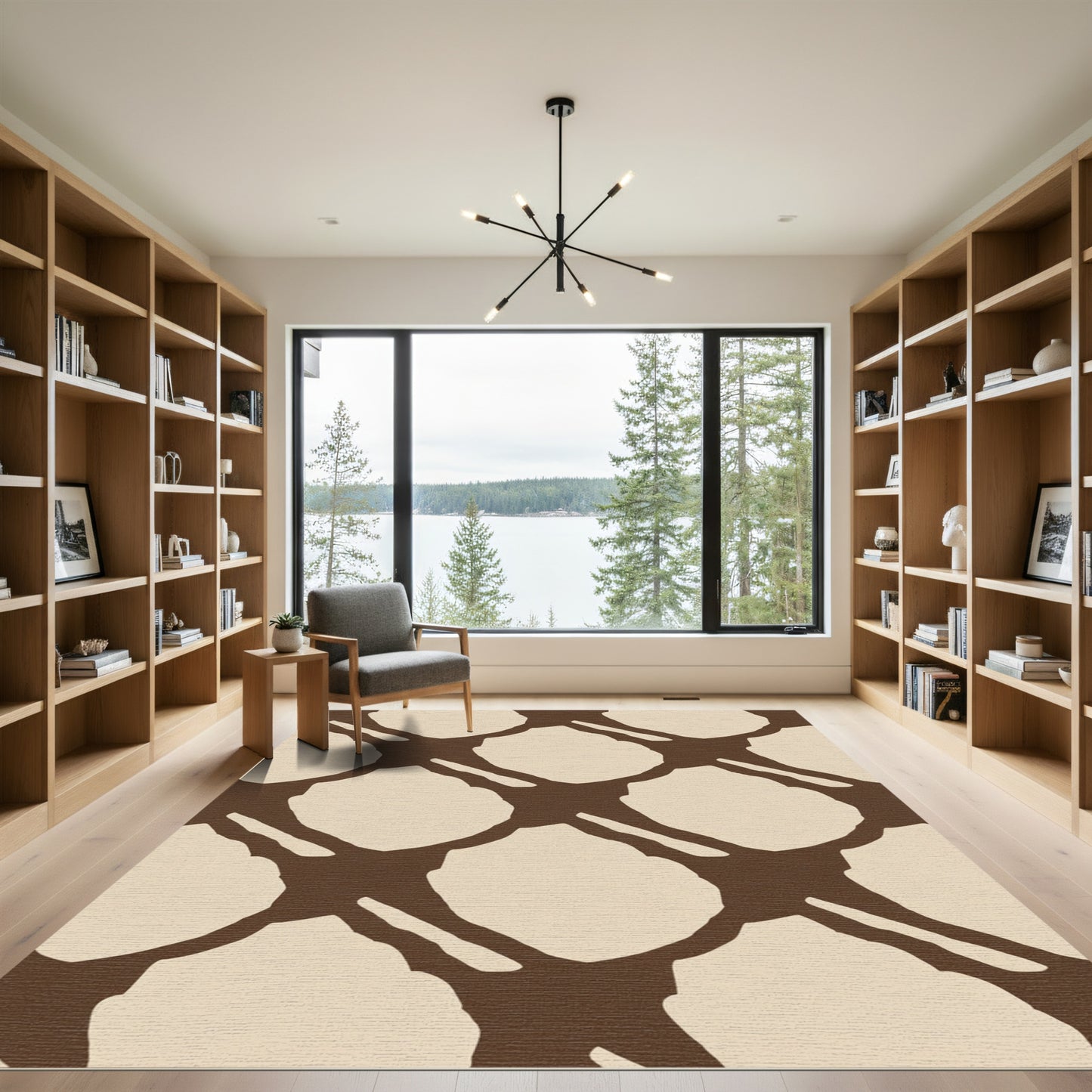Organic Cream Brown Abstract Diagonal Rug
