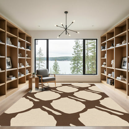 Organic Cream Brown Abstract Diagonal Rug