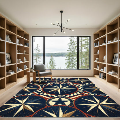 Nautical Navy Compass Star Medallion Rug