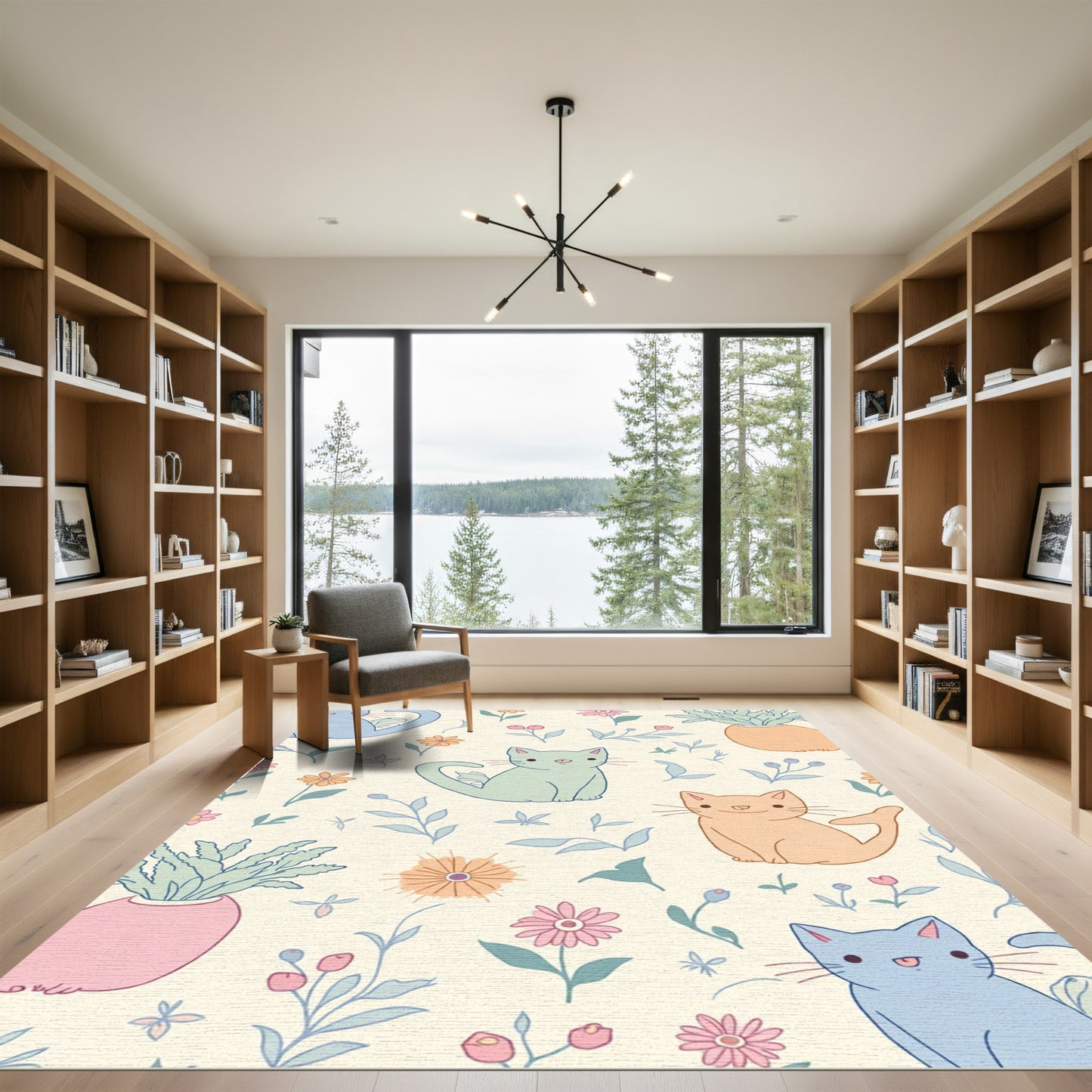 Cute Pastel Cats and Flowers Garden Rug