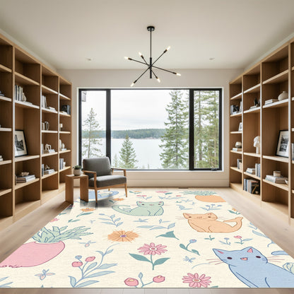 Cute Pastel Cats and Flowers Garden Rug