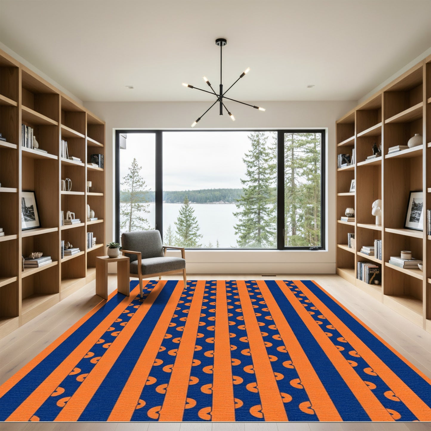 Bold Orange Blue Stripe Crescent Rug