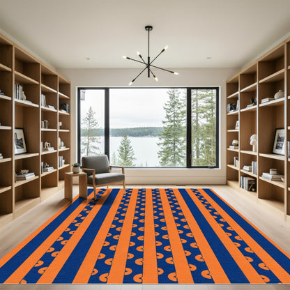 Bold Orange Blue Stripe Crescent Rug