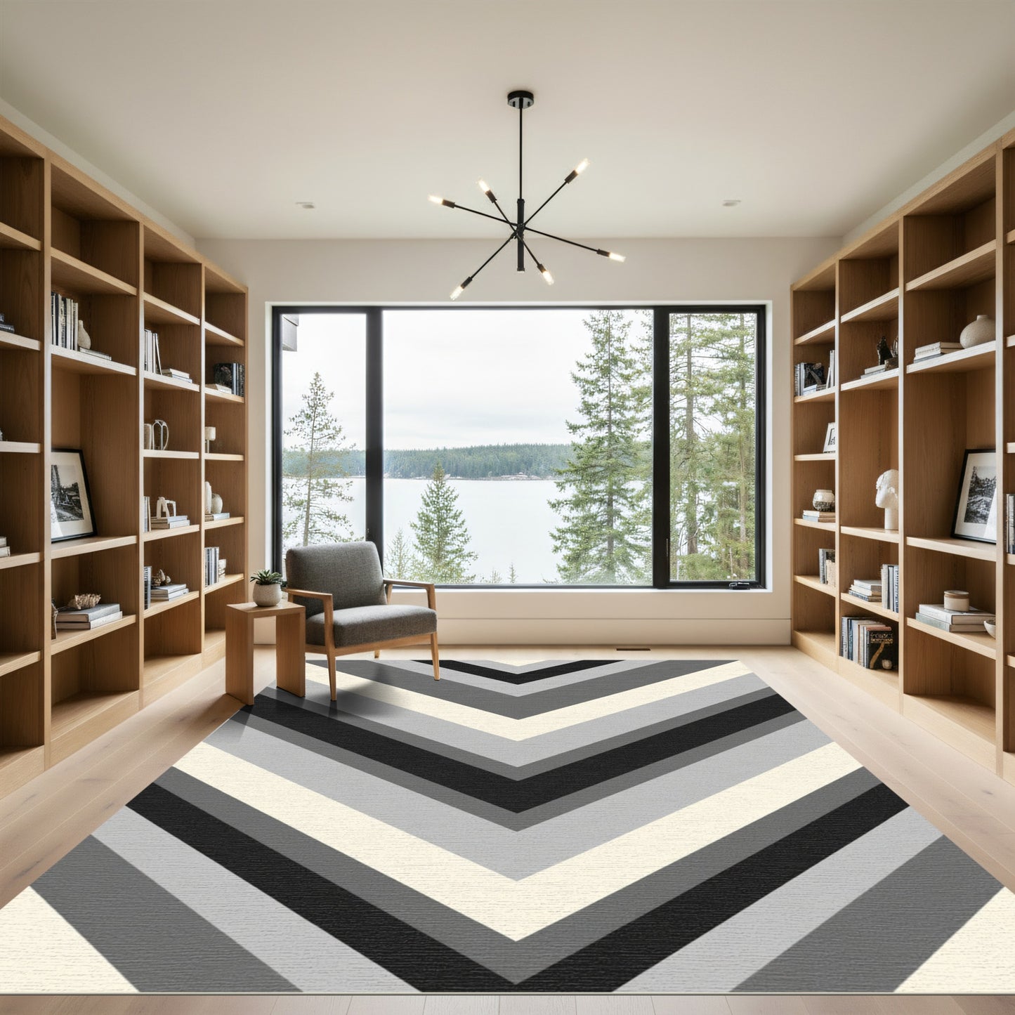Monochromatic Chevron Stripe Geometric Rug