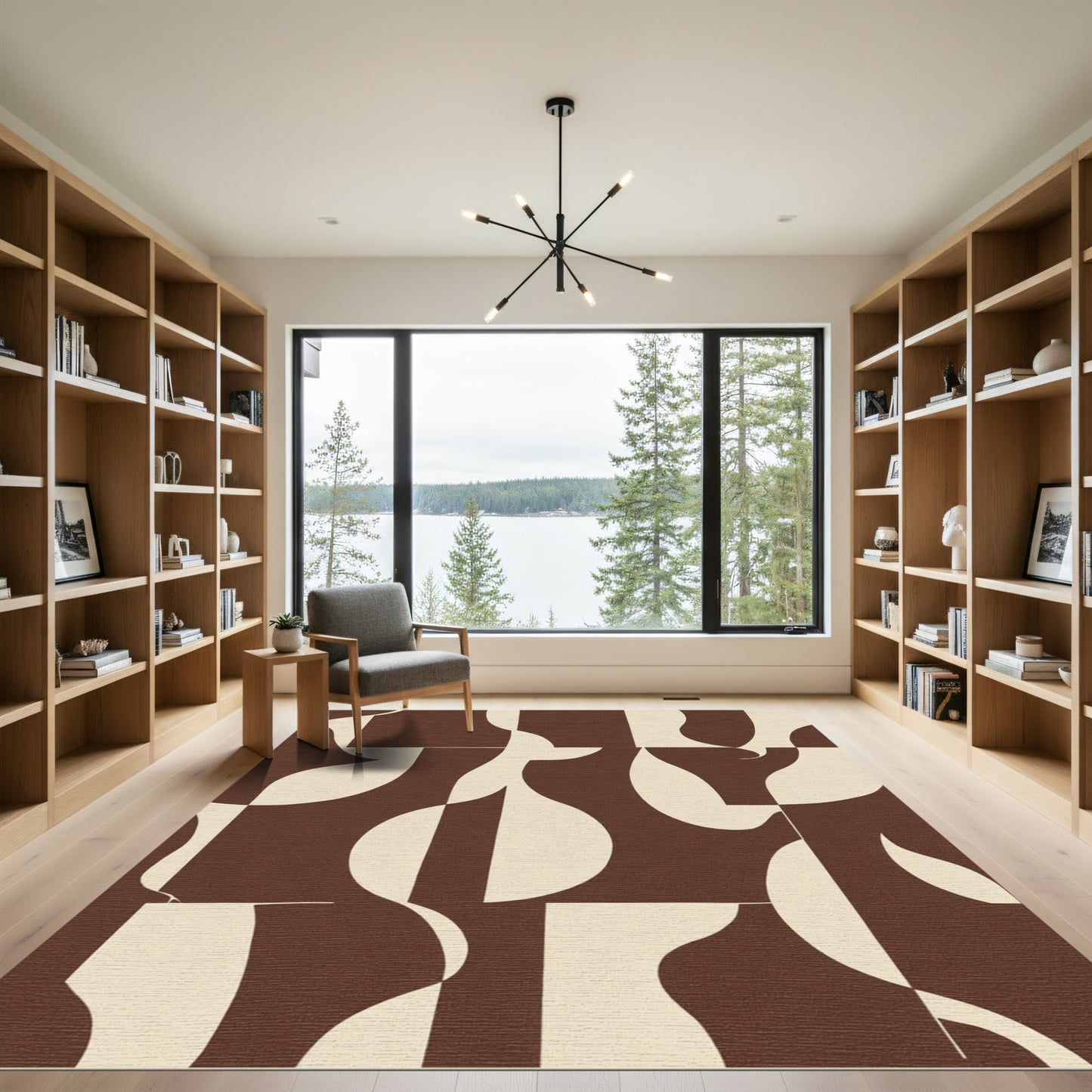 Organic Abstract Shapes Brown Cream Rug
