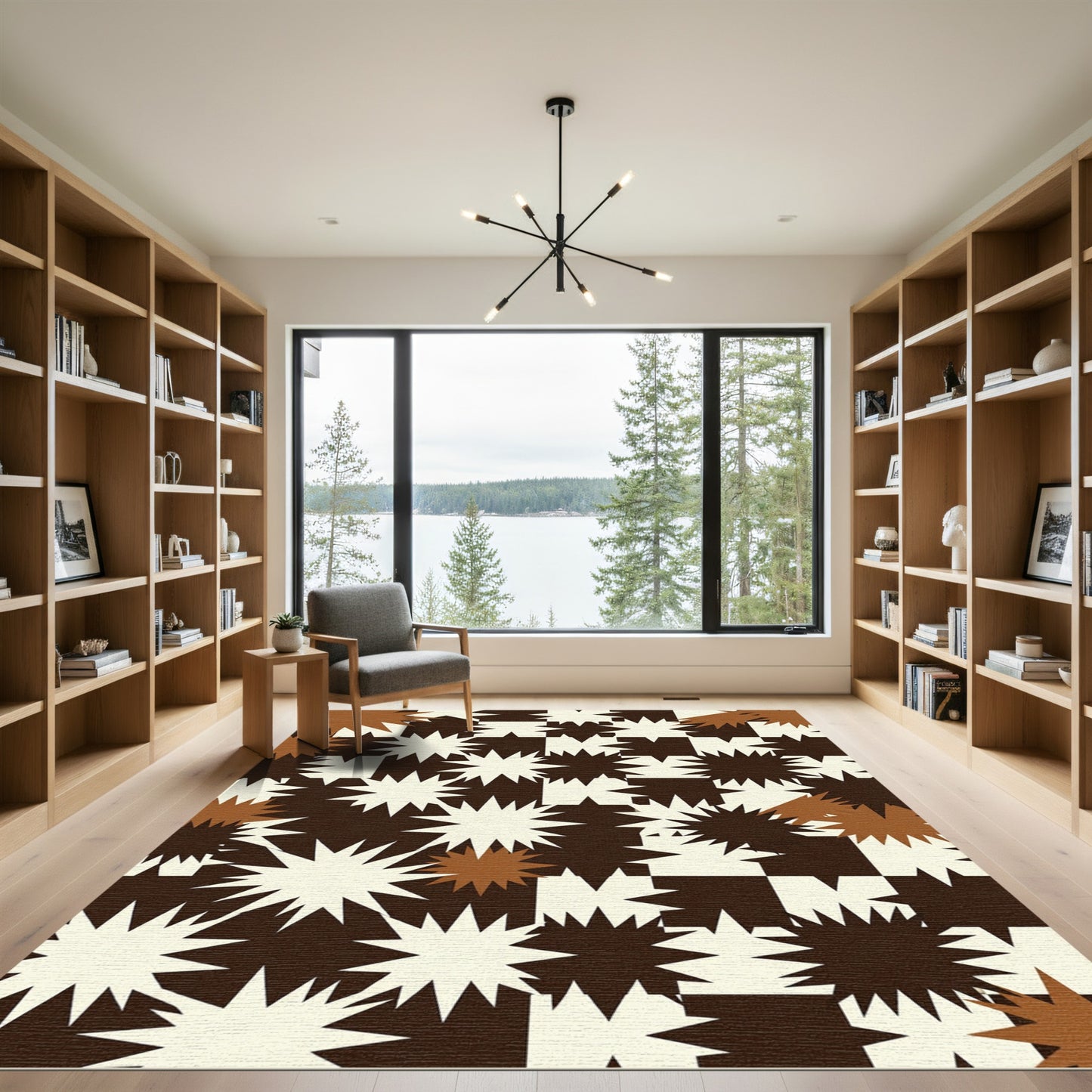 Chocolate Beige Spiky Starburst Check Rug