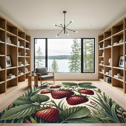 Vintage Botanical Strawberry Vine Illustration Rug