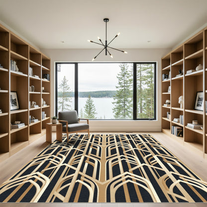 Art Deco Golden Geometric Arch Rug
