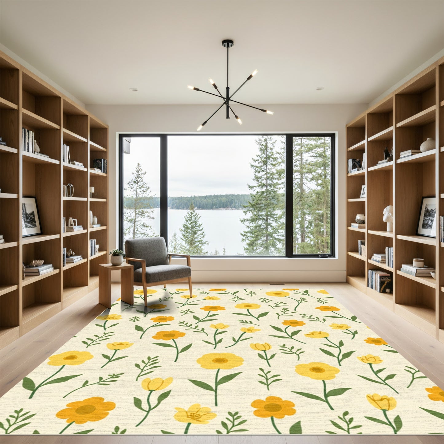 Golden Yellow Floral Bloom Arrangement Rug