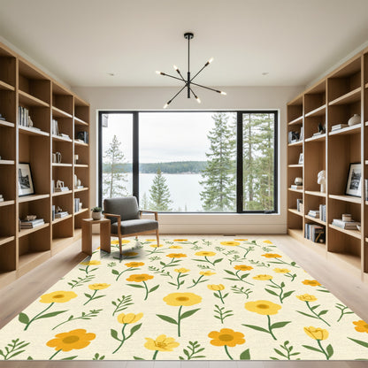 Golden Yellow Floral Bloom Arrangement Rug