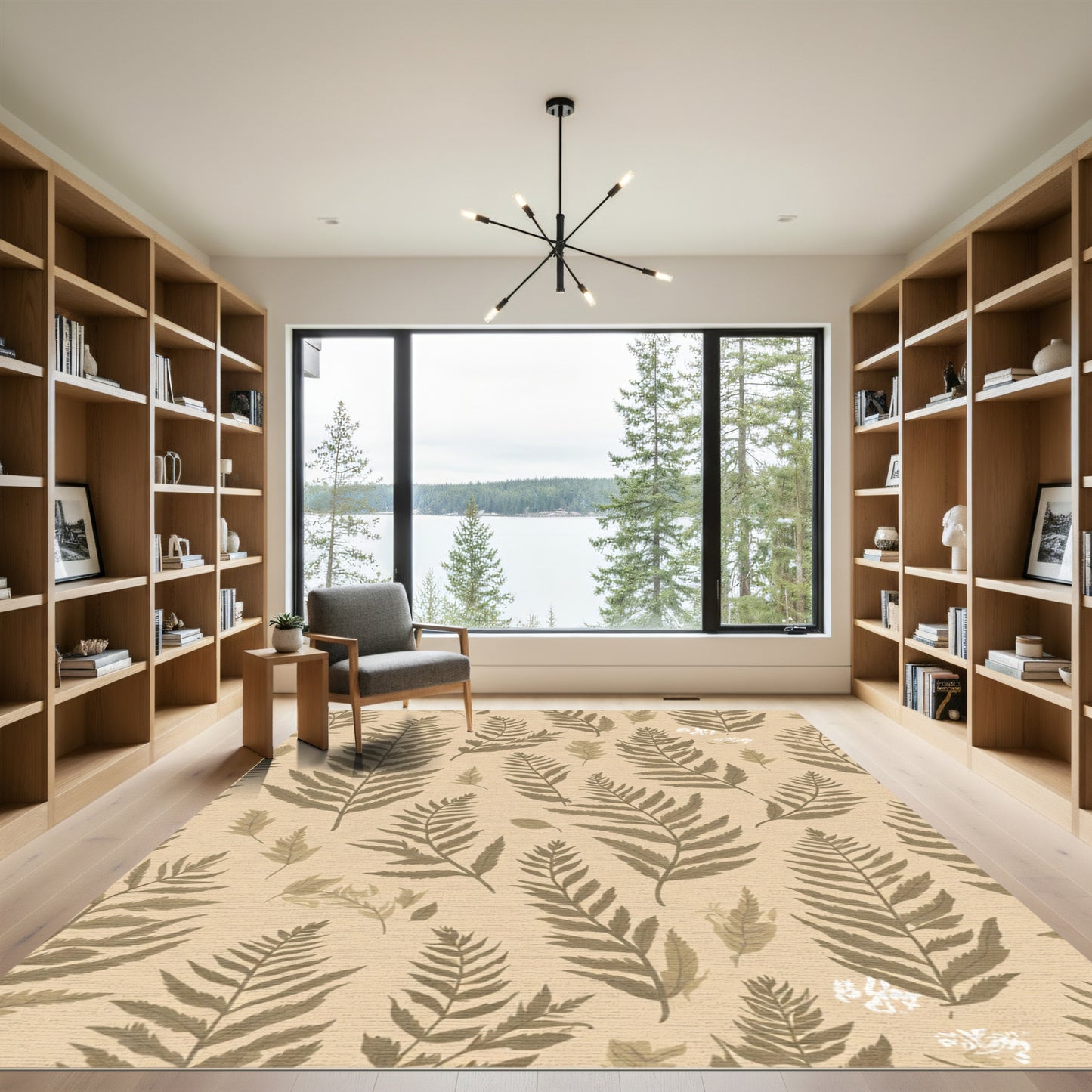 Earthy Brown Fern Leaf Scatter Rug
