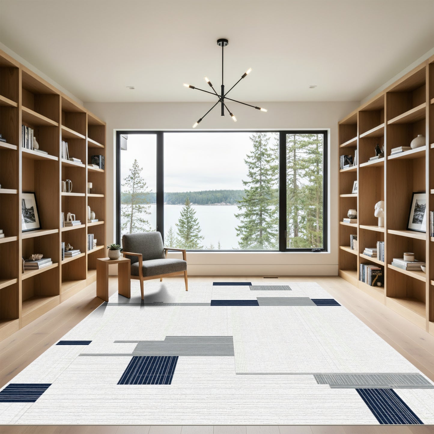 Modern Minimalist Navy Gray Blocks Rug