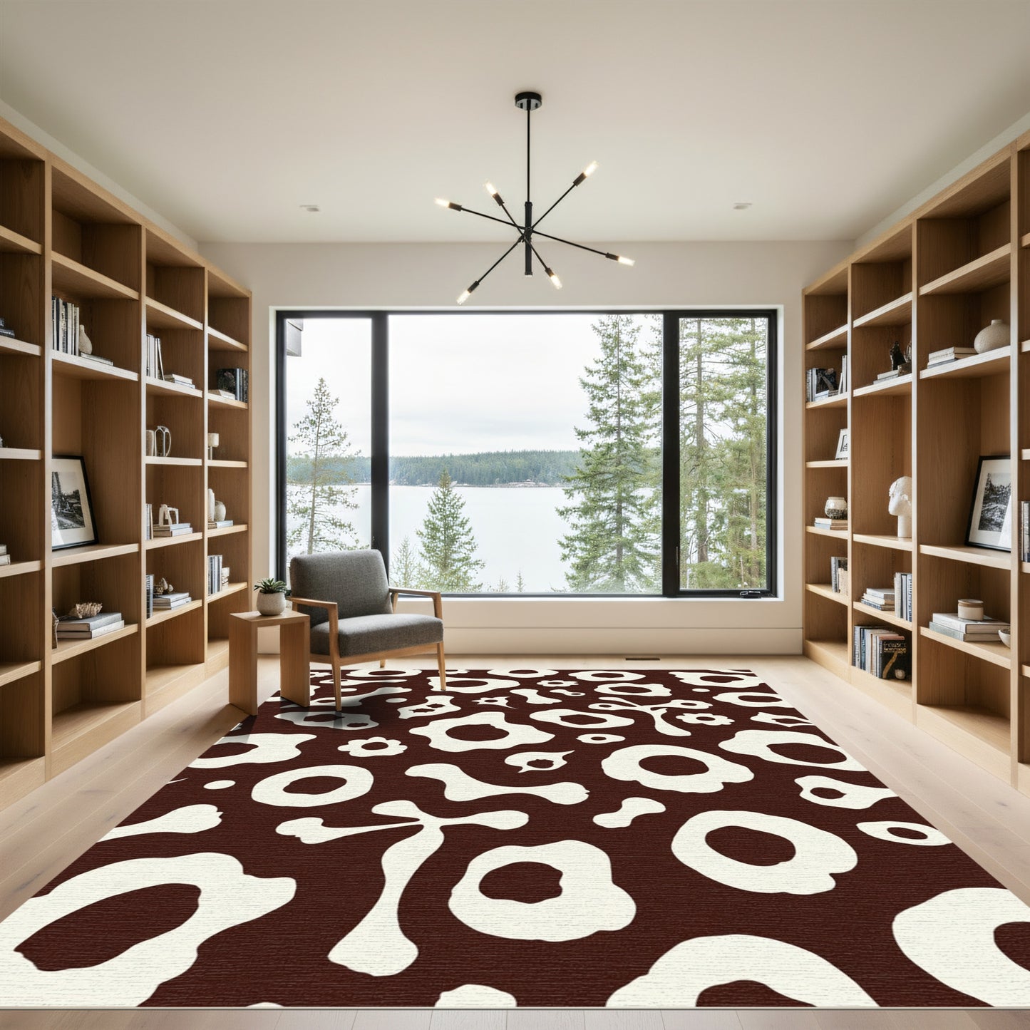 Brown Cream Organic Blob Pattern Rug