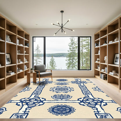 Indigo Blue Symmetry Medallion Tapestry Rug