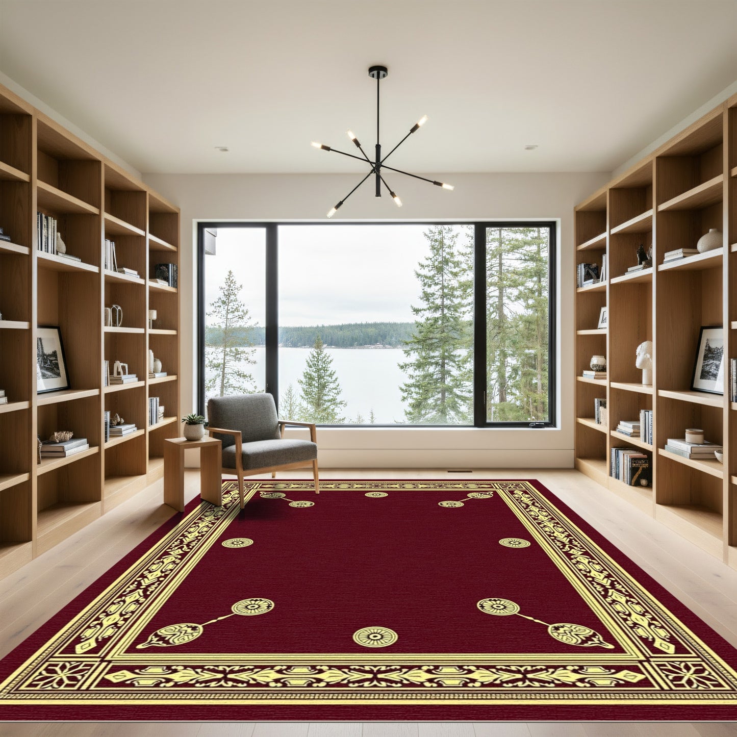 Crimson Gold Ornate Border Medallion Rug