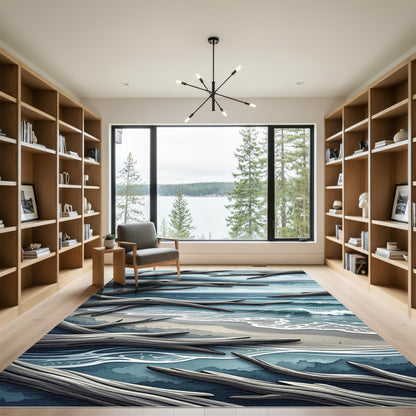 Coastal Driftwood Shoreline Blue Horizon Rug