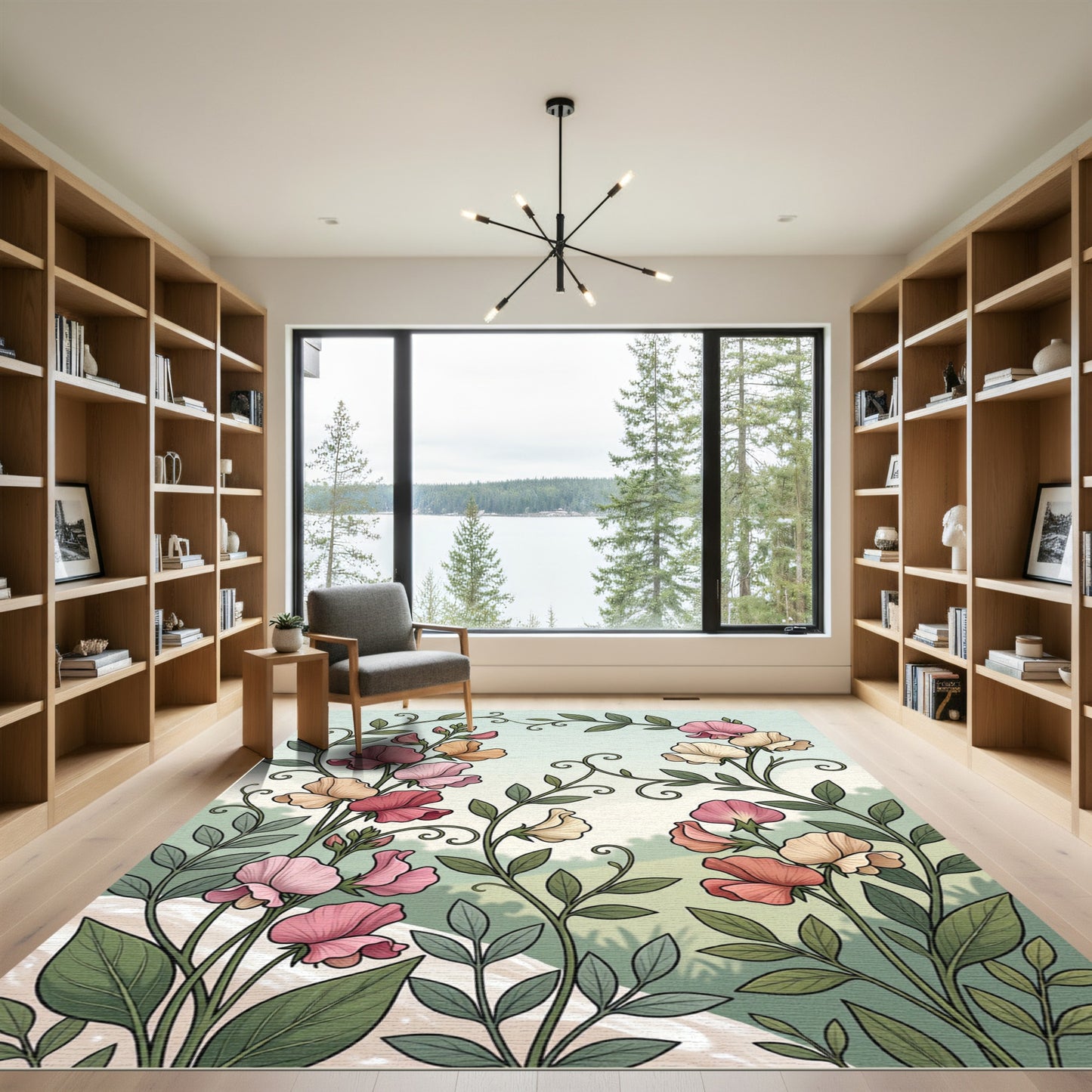 Coral Pink Yellow Floral Vine Rug