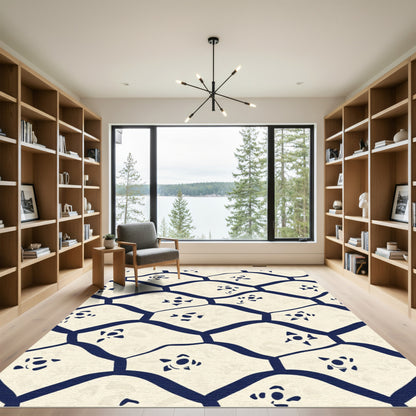 Cream Navy Abstract Lattice Floral Rug