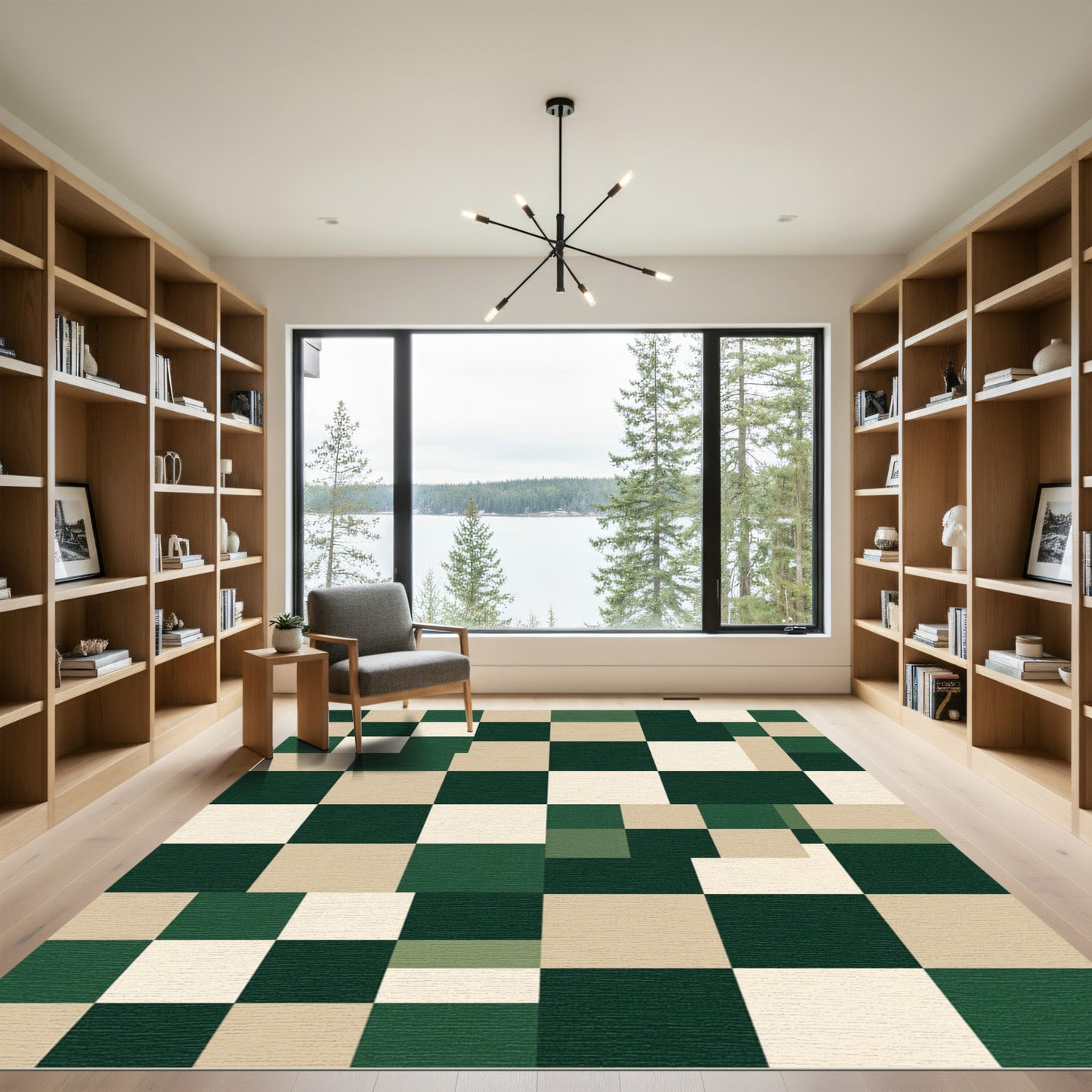 Mid Century Modern Checkered Squares Rug