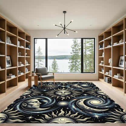 Cosmic Sun Moon Galaxy Swirl Rug