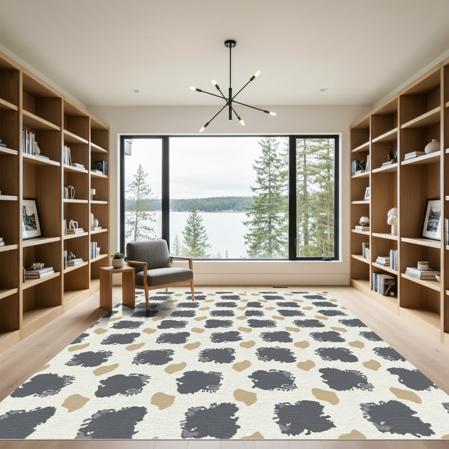 Dark Gray and Tan Abstract Blocks Rug