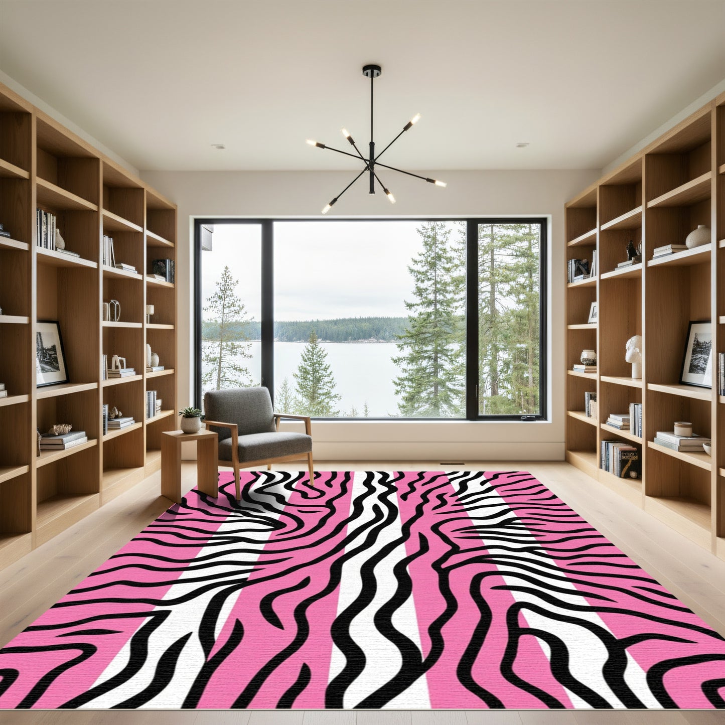 Pink Black White Zebra Stripe Rug