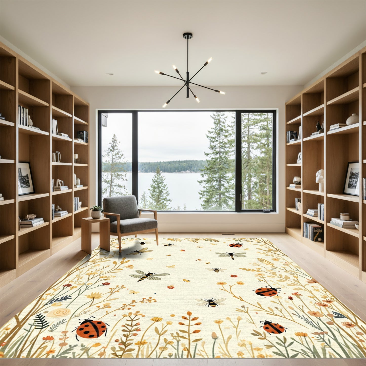 Whimsical Garden Insects Ladybugs Bees Dragonflies Rug