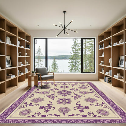 Purple Floral Medallion Border Rug