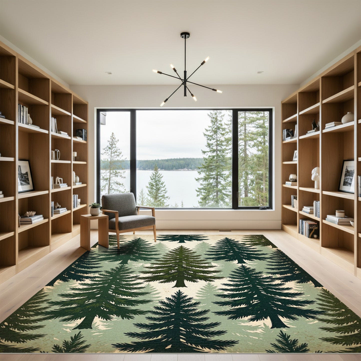Vintage Emerald Pine Forest Landscape Rug